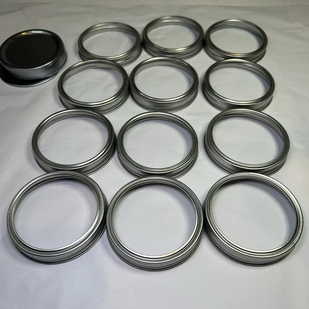 Lot of 12 New Wide Mouth Canning Jar Rings Gold And Silver Includes 11 Lids